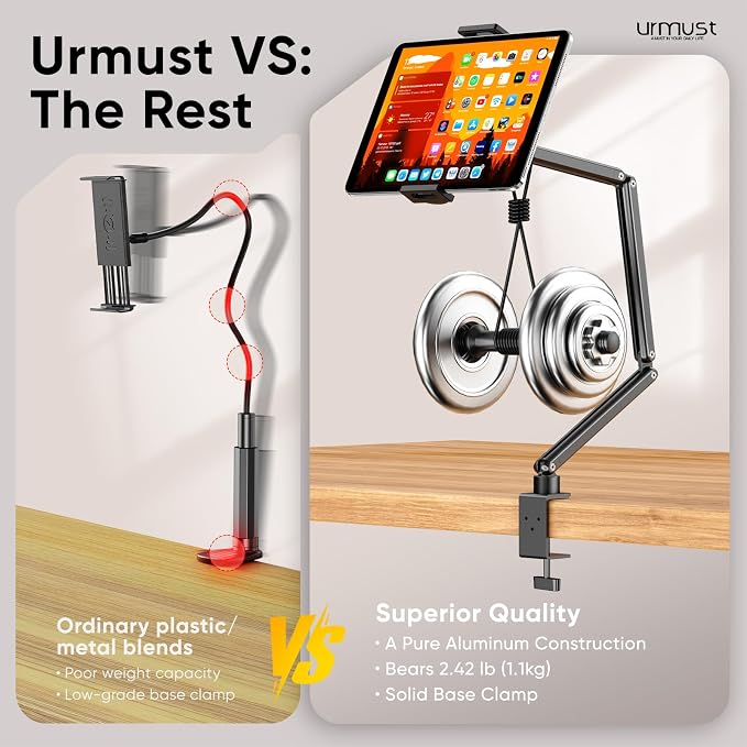 Urmust Tablet Stand for Desk, Adjustable iPad Holder for Bed, 360° Rotation - Image 7