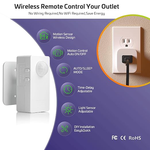 RAYZEEK Wireless Motion Sensor Plug Kits, No-Wire Mini PIR Sensor Switch - Image 3