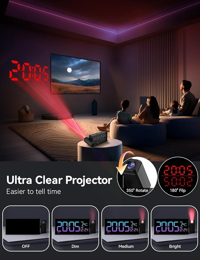 Netzu Projection Clock for Bedroom Ceiling, Alarm Clocks - Image 3