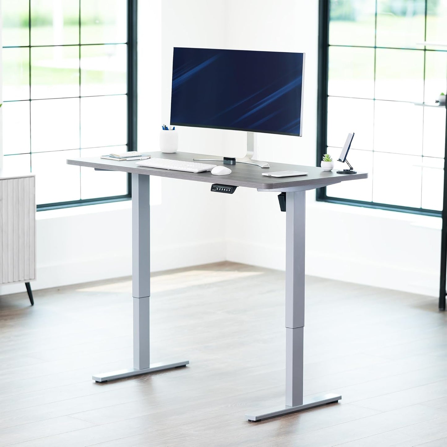 VIVO Electric 55 x 28 in Standing Desk, Memory Height Adjustment, 1B Series, One-Piece Dark Gray Top, Gray Frame, DESK-KIT-1G55G