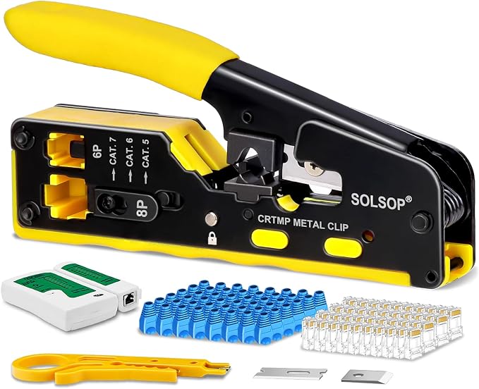 Solsop Pass Through RJ45 Crimp Tool Kit All-in-One Ethernet Crimper Cat7 Cat6 by SOLSOPTOOLS