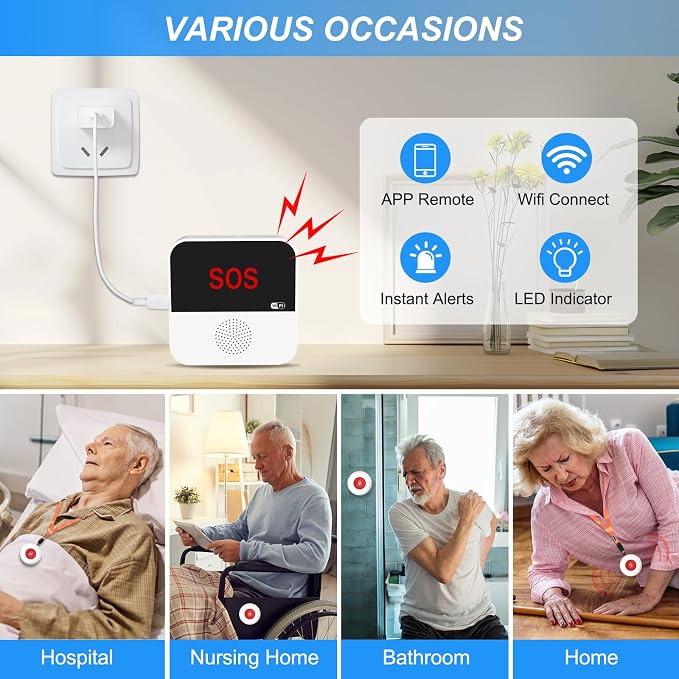 WiFi Rechargable Smart Wireless Caregiver Call Button Nurse Calling Life - Image 7