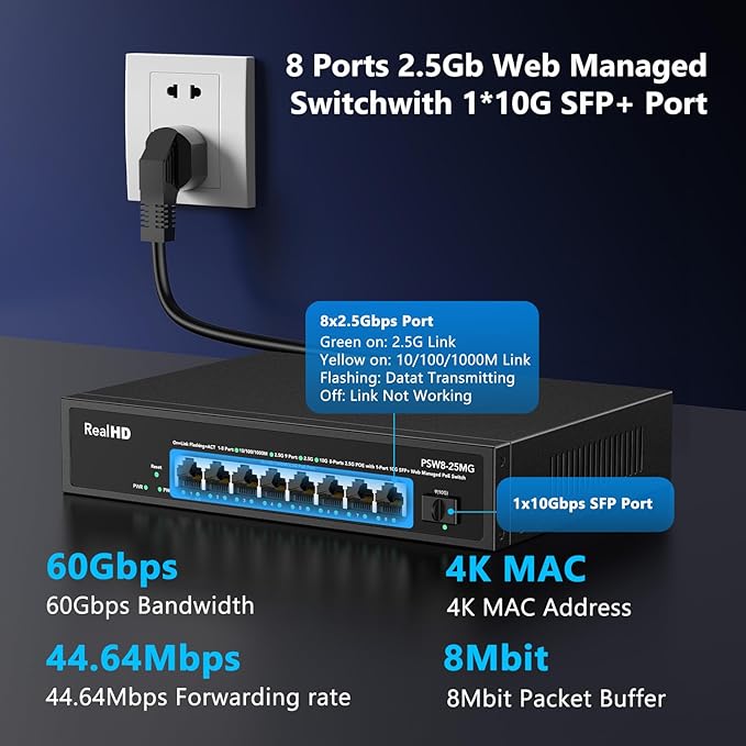 9 Port 2.5G Gigabit PoE Web Managed Switch, 8 Port POE + 1* 10G SFP, IEEE - Image 3