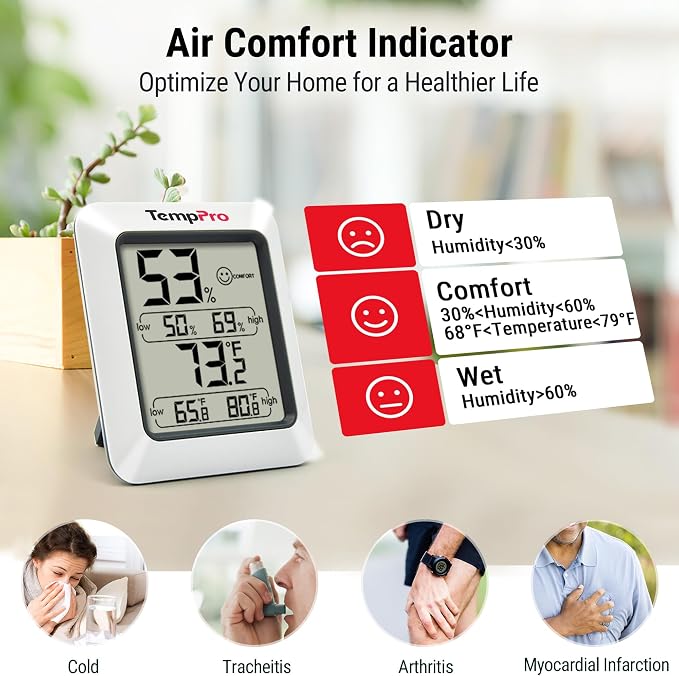 TempPro TP50 2 Pieces Digital Hygrometer Indoor Thermometer Room Thermometer - Image 3