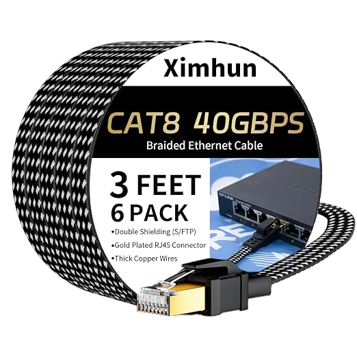 6Pack Cat 8 Ethernet Cable 3FT, High Speed 40Gbps 2000Mhz Network Cord Cat8 by XimhunEthernetCable