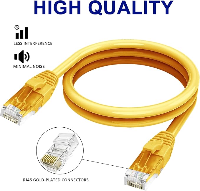 Adoreen Cat 6 Ethernet Cable 60 Ft-Yellow, Outdoor & Indoor Snagless Long Round - Image 3