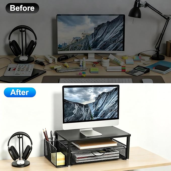 Spacrea Desk Organizer and Accessories, Computer Monitor Stand Riser - Image 2