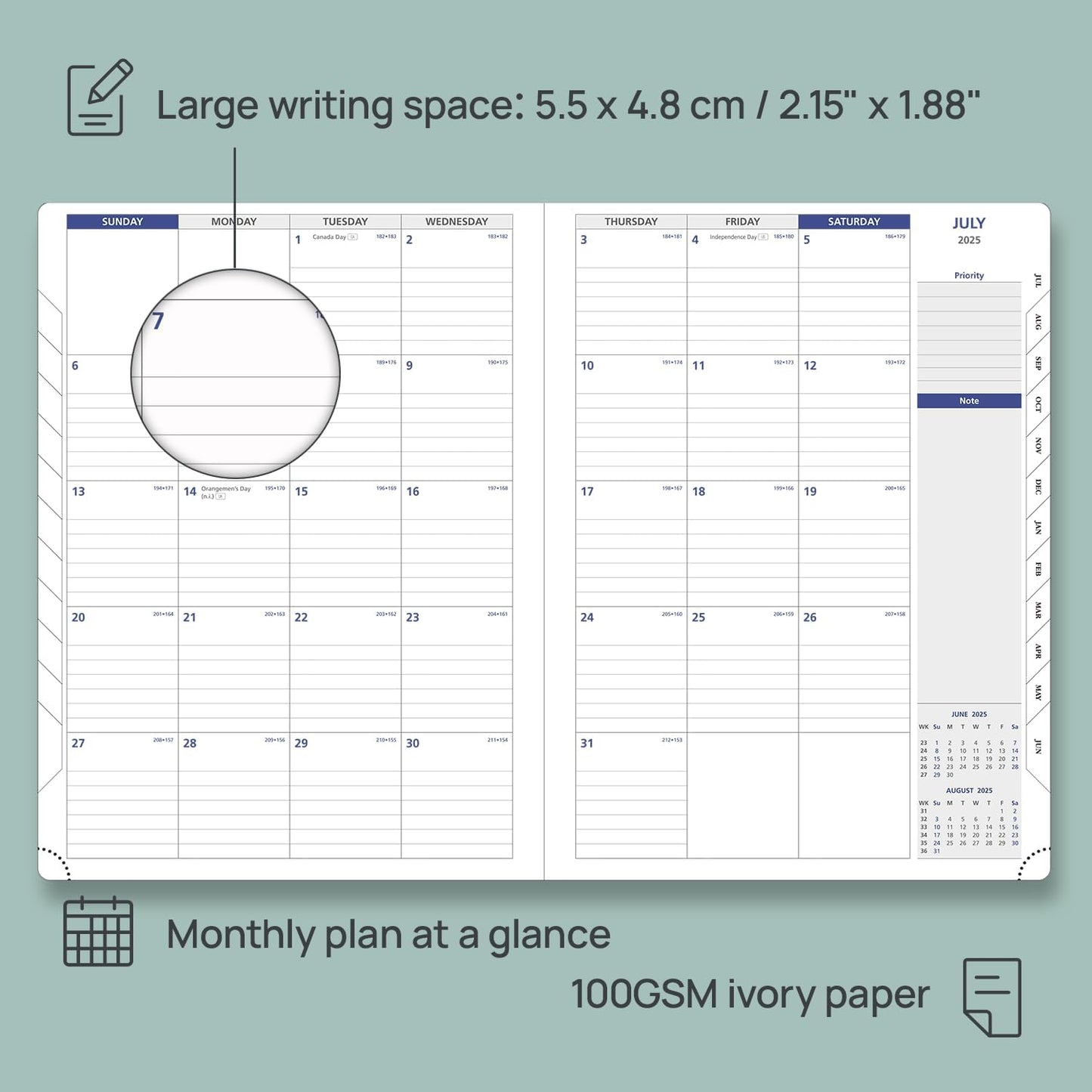 POPRUN Academic Planner 2025-2026, 8.5'' x 11.25'', Quarter-Hourly Appointment Book (July 2025-June 2026) with PU Leather Soft Cover, Dual Pockets, Monthly Tabs, 100GSM Thick Paper - Soft Pink