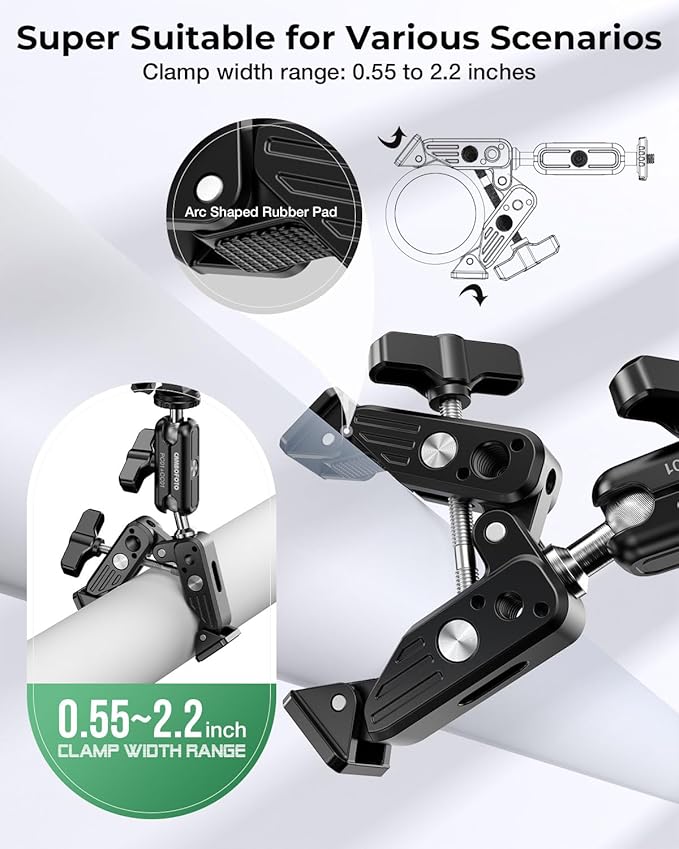 Super Clamp Camera Mount, 360° Dual Ballhead Magic Arm, 1/4"-20 & 3/8"-16 - Image 5