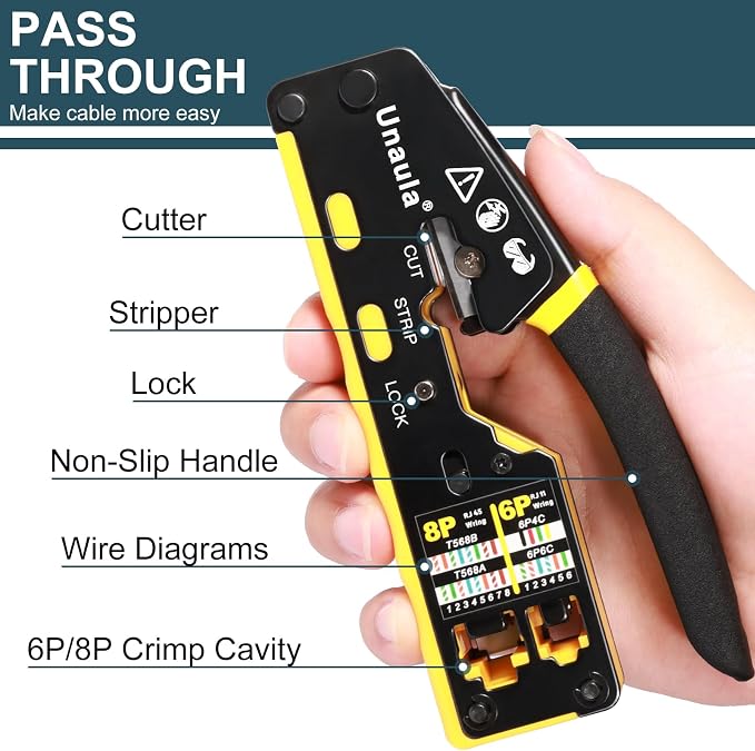 RJ45 Crimp Tool Kit, Ethernet Pass Through Crimper, Network Tool Kit, Cat5 - Image 2