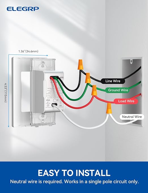 ELEGRP Smart Motion Sensor Switch, 2.4GHz Wi-Fi Single Pole Light Switch Works - Image 9
