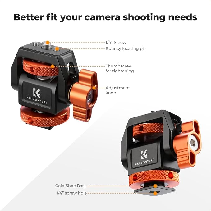 K&F CONCEPT Adjustable Camera Monitor Mount, Aluminum Camera Mount 360° Swivel - Image 2