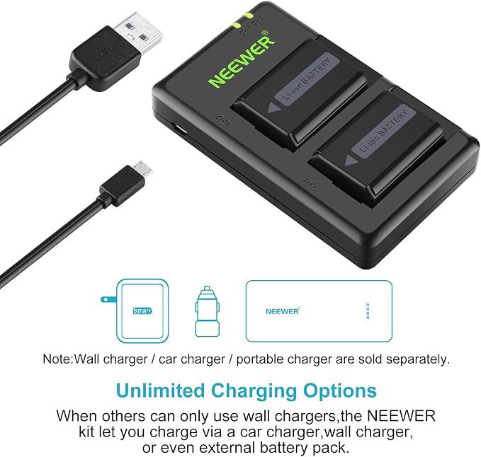 Neewer 2-Pack NP-FW50 Replacement Battery and Dual USB Charger Compatible - Image 4