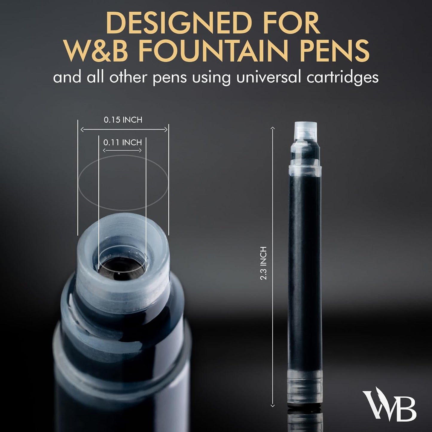 Wordsworth & Black 24 Pack Fountain Pen Ink Refills - Set of 24 Blue Ink Cartridges - International Standard Size - Length APPR 1.5" - Base Diameter APPR 0.24" - Disposable and Generic
