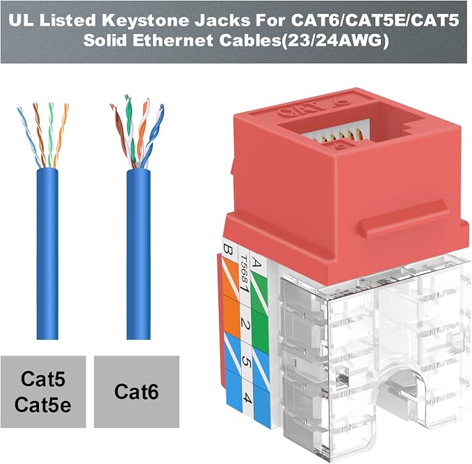 VCE UL Listed Cat6 RJ45 Keystone Jack Insert 25-Pack, 90 Degree Punch Down - Image 3