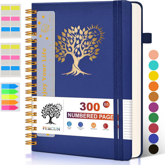 Large Spiral Notebook Journal for Women Men - 300 Numbered Lined Pages, College Ruled,B5 Hardcover Spiral Bound Notebook for School, Work, Note Taking, Writing, Leather Spiral Journal 7"x10"