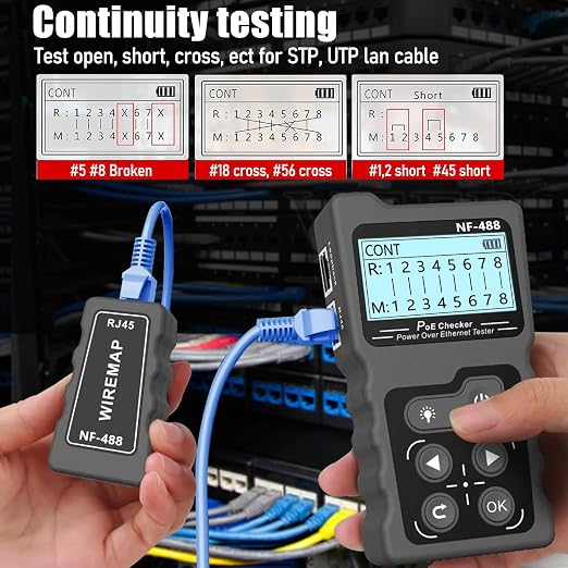 NF-488 Network Cable Testers RJ45 Continuity Checking CAT5 CAT6 LAN Ethernet - Image 3