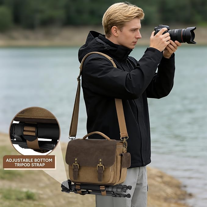 RAINSMORE Camera Bag, Vintage Canvas Camera Sling Bag Small Waterproof DSLR SLR - Image 7