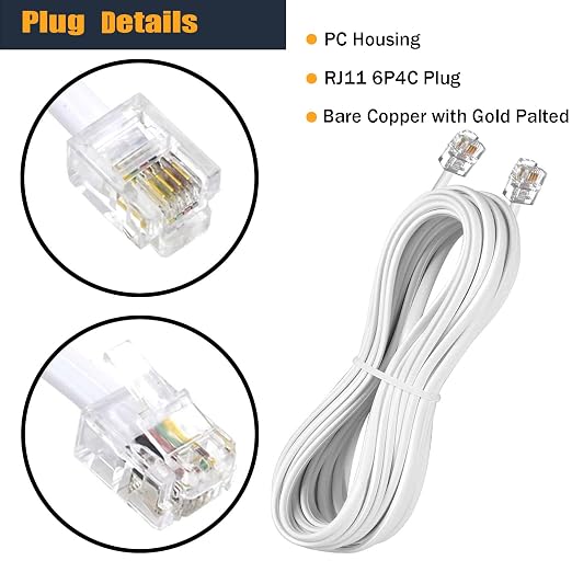 15FT Telephone Extension Cord Cable, Landline Phone Line Wire - Image 2