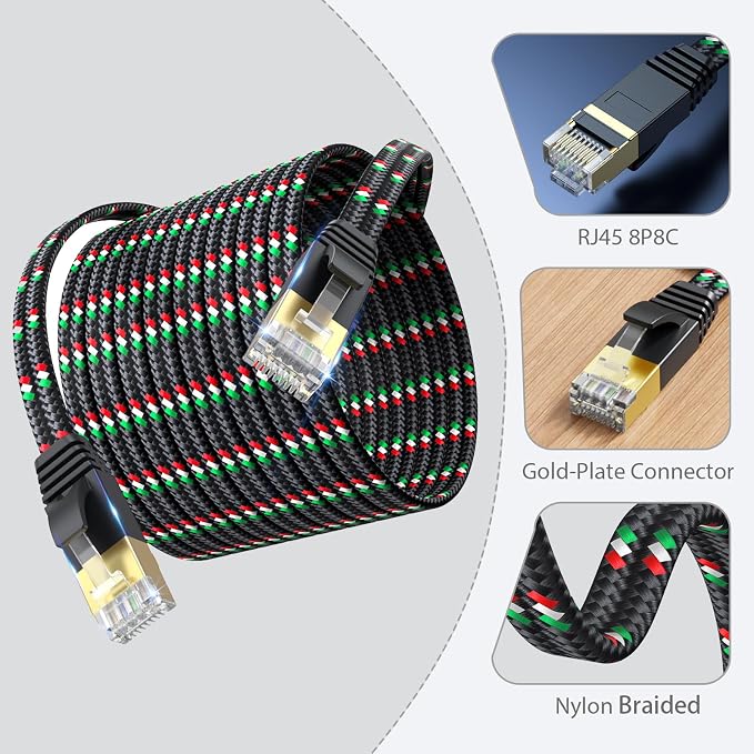 SNANSHI Short Ethernet Cable, Cat 7 Flat Ethernet Cable 3 ft Nylon Braided - Image 5