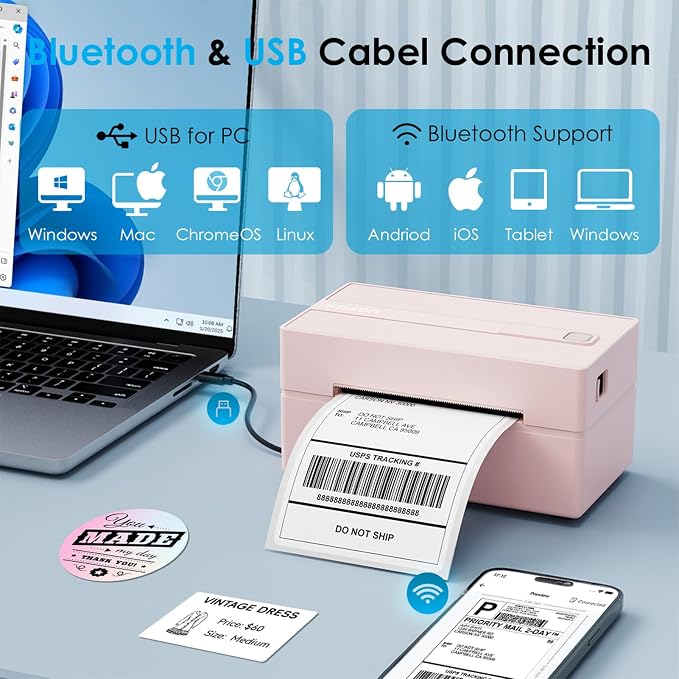 KNAON Bluetooth Thermal Shipping Label Printer, 4x6 Portable Thermal Address - Image 2
