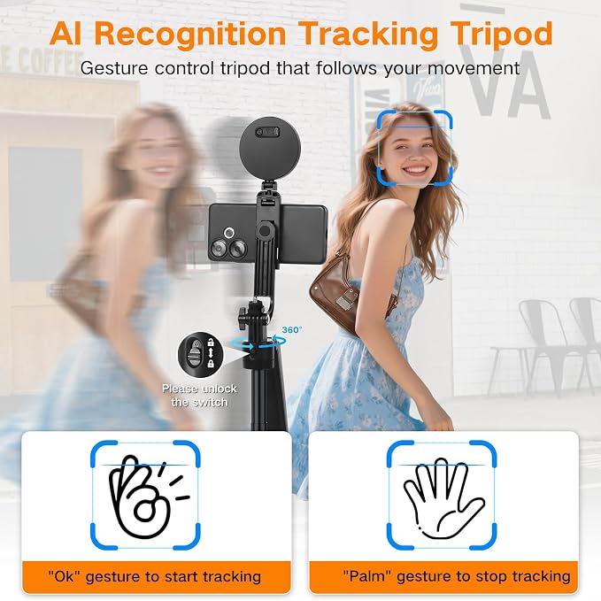Professional Vlogging Kit for iPhone/Android, 70”Auto Face Tracking Tripod for - Image 3