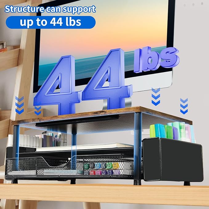 AUPSEN Wood Desk Organizers and Accessories, 2-Tier Computer Monitor Stand Riser - Image 5