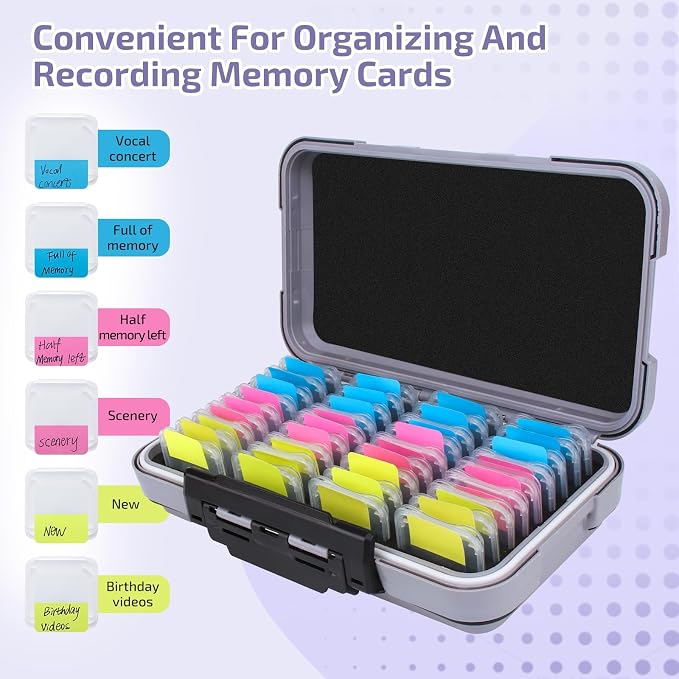 36-Slot Memory Card Case with 36 Transparent Holders & 60 Writable Labels - Image 3
