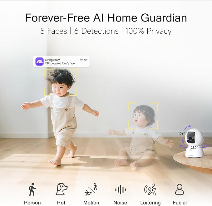 5G Security Camera Indoor 3-Pack, No-Monthly-Fee AI Tracking Facial Recognition - Image 4