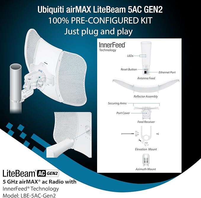 Wireless Bridge LBE-5AC-GEN2 PRE-CONFIGURED Bundle of 2 Ubiquiti LiteBeam 5AC - Image 3