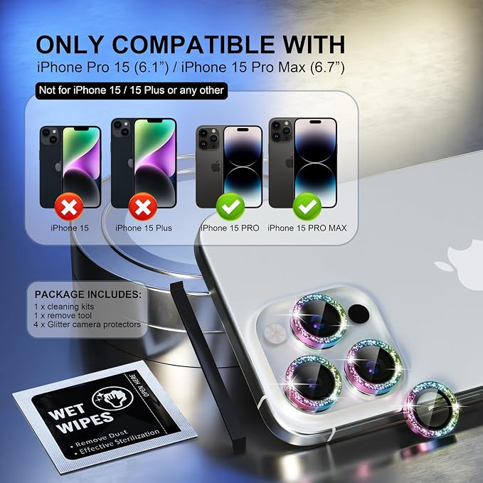 Choiche Compatible for iPhone 15 Pro/iPhone 15 Pro Max Camera Lens Protector - Image 2