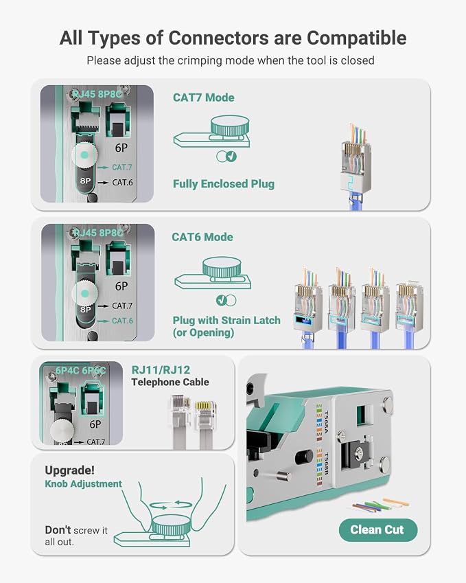 VCELINK RJ45 Crimp Tool Kit for CAT7/6A/6/5E/5, Upgraded Network Tool Set - Image 3