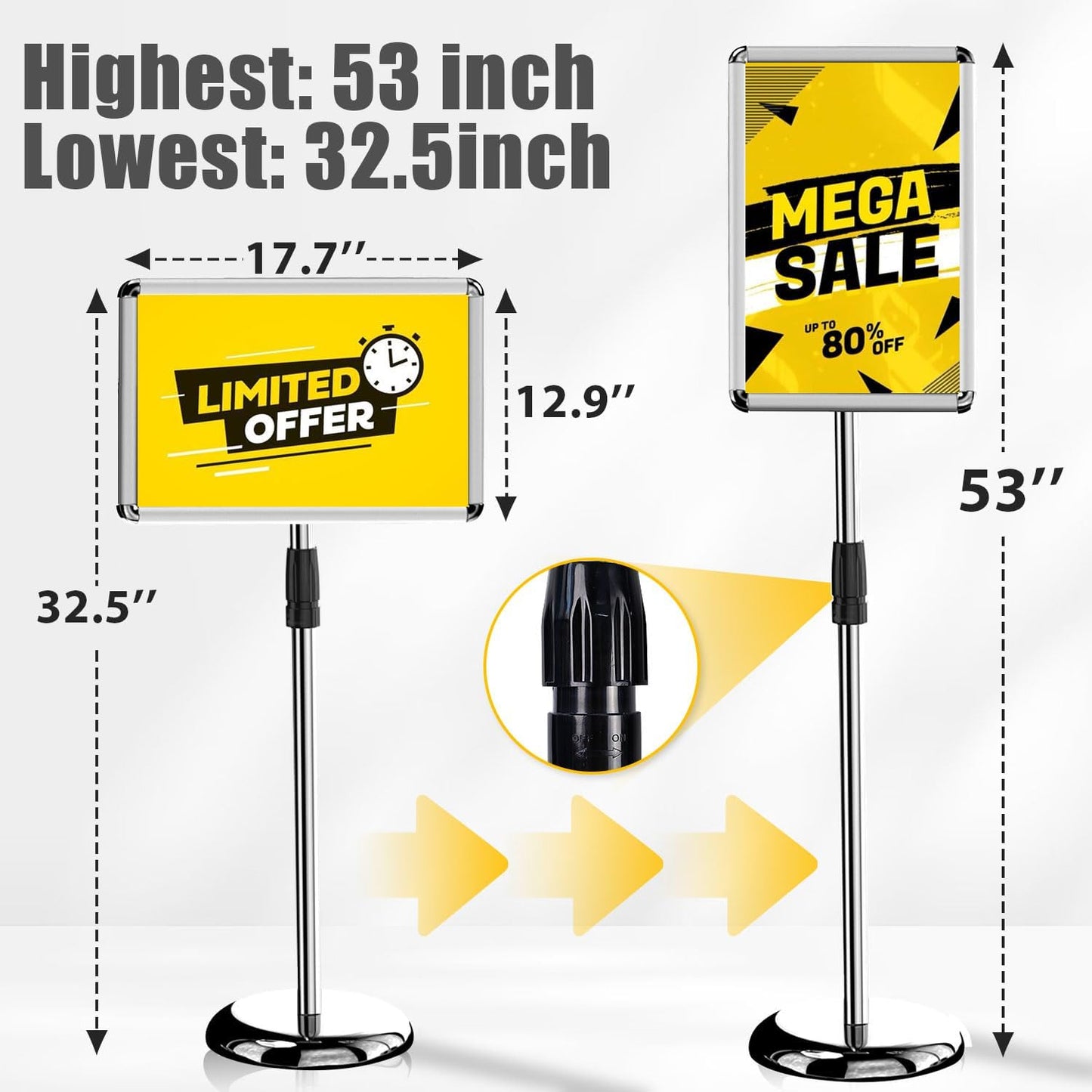 Adjustable Pedestal Poster Stand Holder - Standing Floor Sign Stand, 11x17 Inch Sign Stand Poster Frame Sign Holder for Vertical and Horizontal View, Outdoor Indoor Display, Silver (1 Pack)