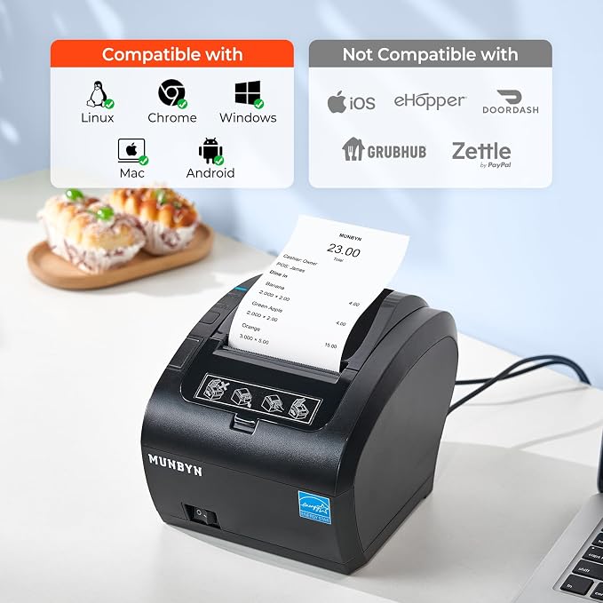 MUNBYN Bluetooth Thermal Receipt Printer P047, 80mm POS Printer, Thermal Printer - Image 4