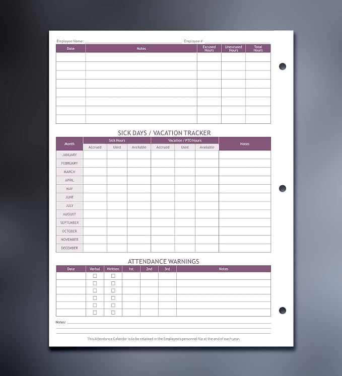 Attendance Calendar Employee Card Attendance Record Tracker 2026, Heavy 100lb - Image 4