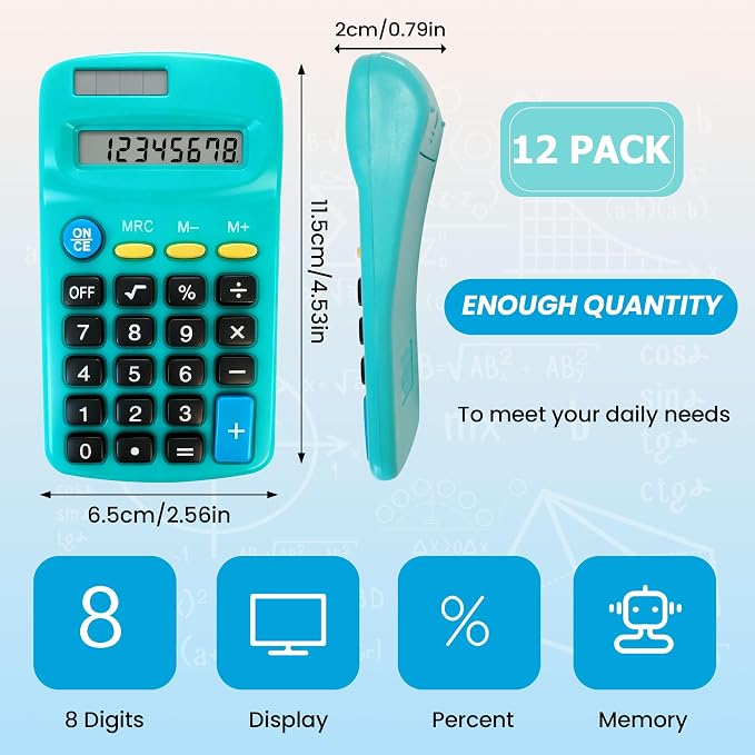 12 Pack Small Calculator Bulk: 8 Digit Hand Held Basic Calculator Solar Battery - Image 2