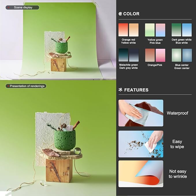 BEIYANG 6PCS 12Patterns Photography Background Gradient Color Papers, Food - Image 4