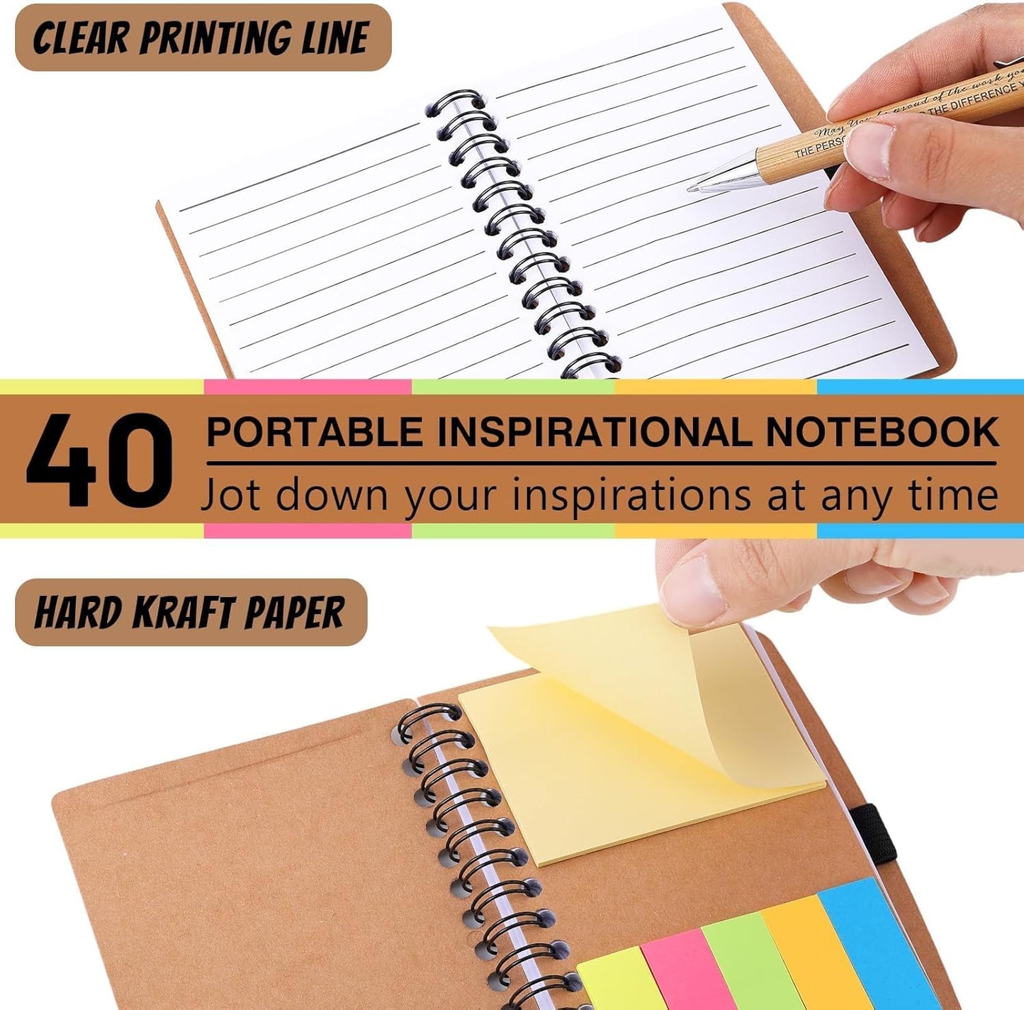 40 Sets Employee Appreciation Gifts Spiral Notebooks with Sticky Notes Notepads Thank You Journals Inspirational Bamboo Ballpoint Pens Bulk Christmas Gift for Nurse Teacher Coworker
