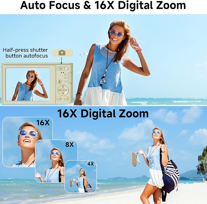 Digital Camera, FHD 4K 44MP Digital Camera, 16X Digital Zoom, Digital Point and - Image 5
