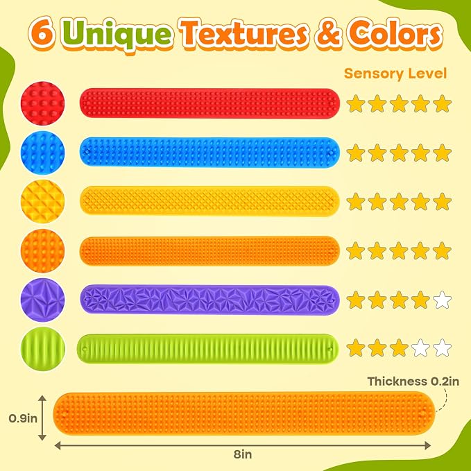Sensory Fidget Toys for Kids: Textured Silicone Slap Bracelets 6 Pack, Stress - Image 6