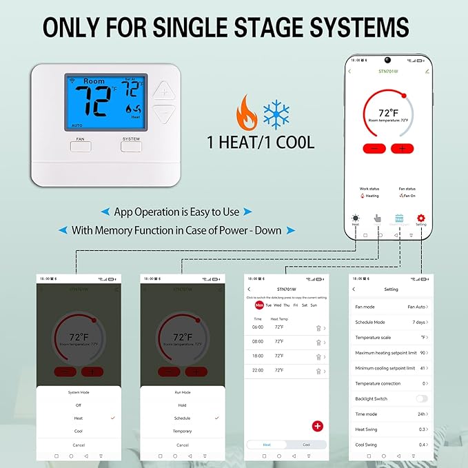 WiFi Thermostats for Home Smart Thermostat Single-Stage 1Heat/ 1Cool, APP - Image 4