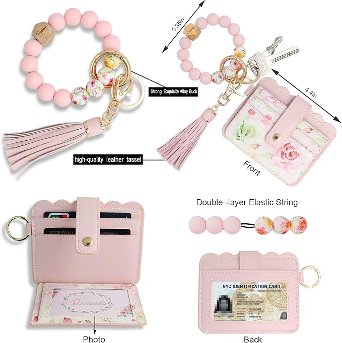 Keychain Wallet Wristlet Small Credit Card Holder Bracelet Key Chain Purse - Image 3