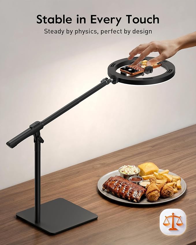 LUXSURE Ring Light with Stand for Desk, Adjustable Overhead Phone Mount with - Image 4