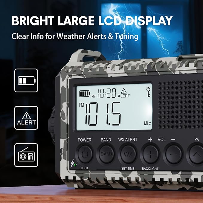 Emergency Radio 12000mAh AUTO NOAA Weather Radio, Solar Hand Crank Portable - Image 5