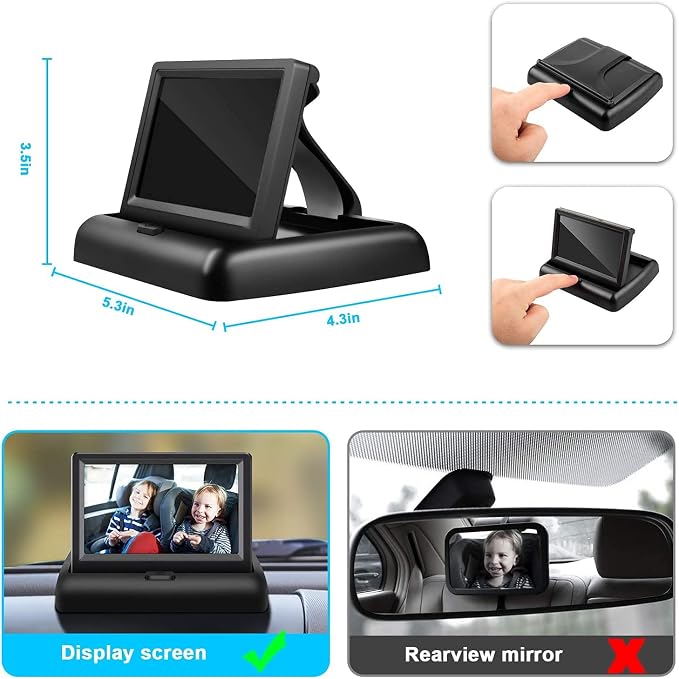 Baby Car Mirror with 4.3'' HD Night Vision Function Display, Safety Car Seat - Image 5