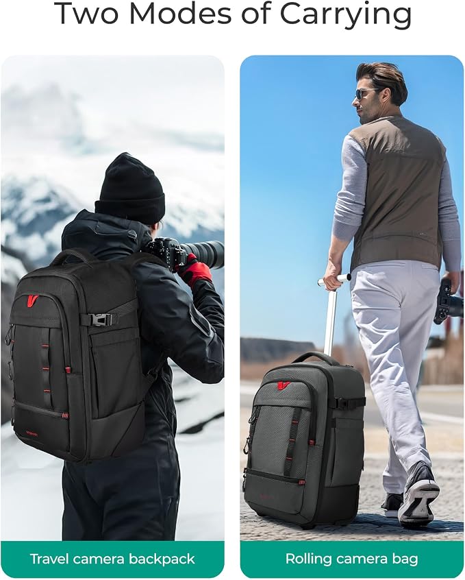 BAGSMART Rolling Camera Bag for DSLRs, Professional Large Camera Backpacks for - Image 2