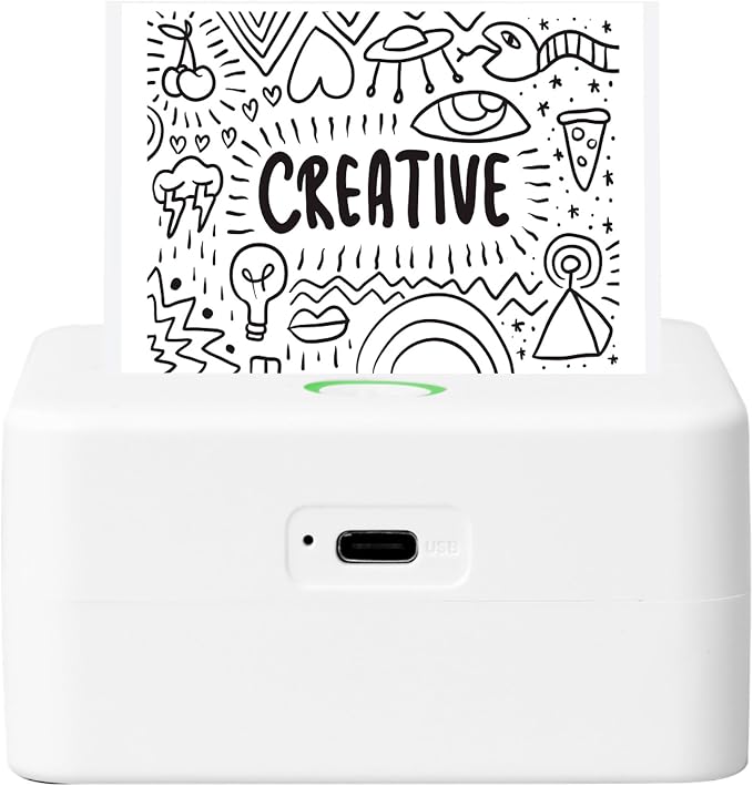 Mini Portable Thermal Printer, Monochrome Label, Receipt and Image Printer by Core+Innovations