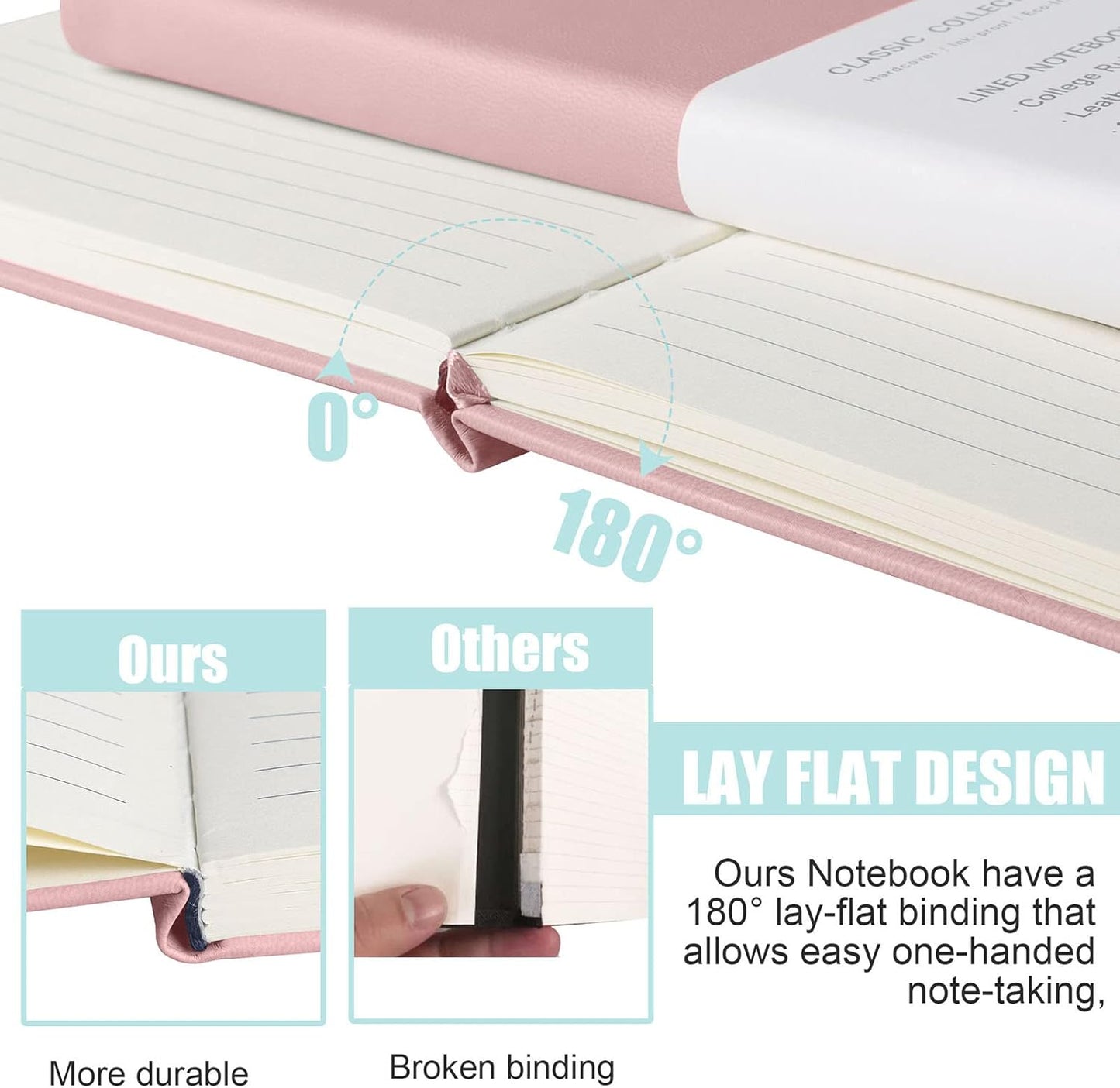 Lined Journal Notebook, (pink), 160 Pages, Medium 5.7 inches x 8 inches - 100 gsm Thick Paper, Hardcover