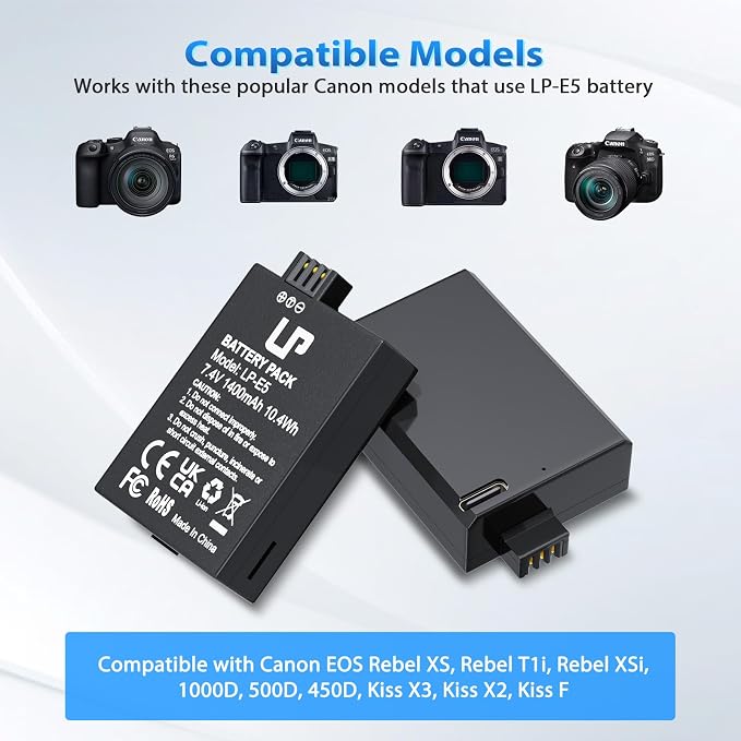 LP LP-E5 Battery 2-Pack 1400mAh USB-C Fast Charging - Image 2