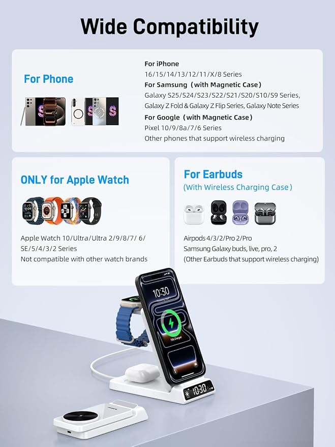 3 in 1 Charging Station for Apple, ELECDOV Magnetic Charger for iPhone - Image 2